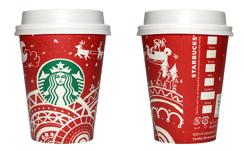 Starbucks Coffee 2016年ホリデーシーズン限定レッドカップ Sleigh Ride「ソリ」(South Korea)のテイクアウト用コーヒーカップ