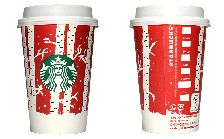 Starbucks Coffee 2016年ホリデーシーズン限定レッドカップ Birch Forest「樺の林」(United States)のテイクアウト用コーヒーカップ